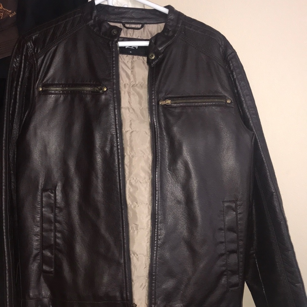 Black rivet brown leather jacket